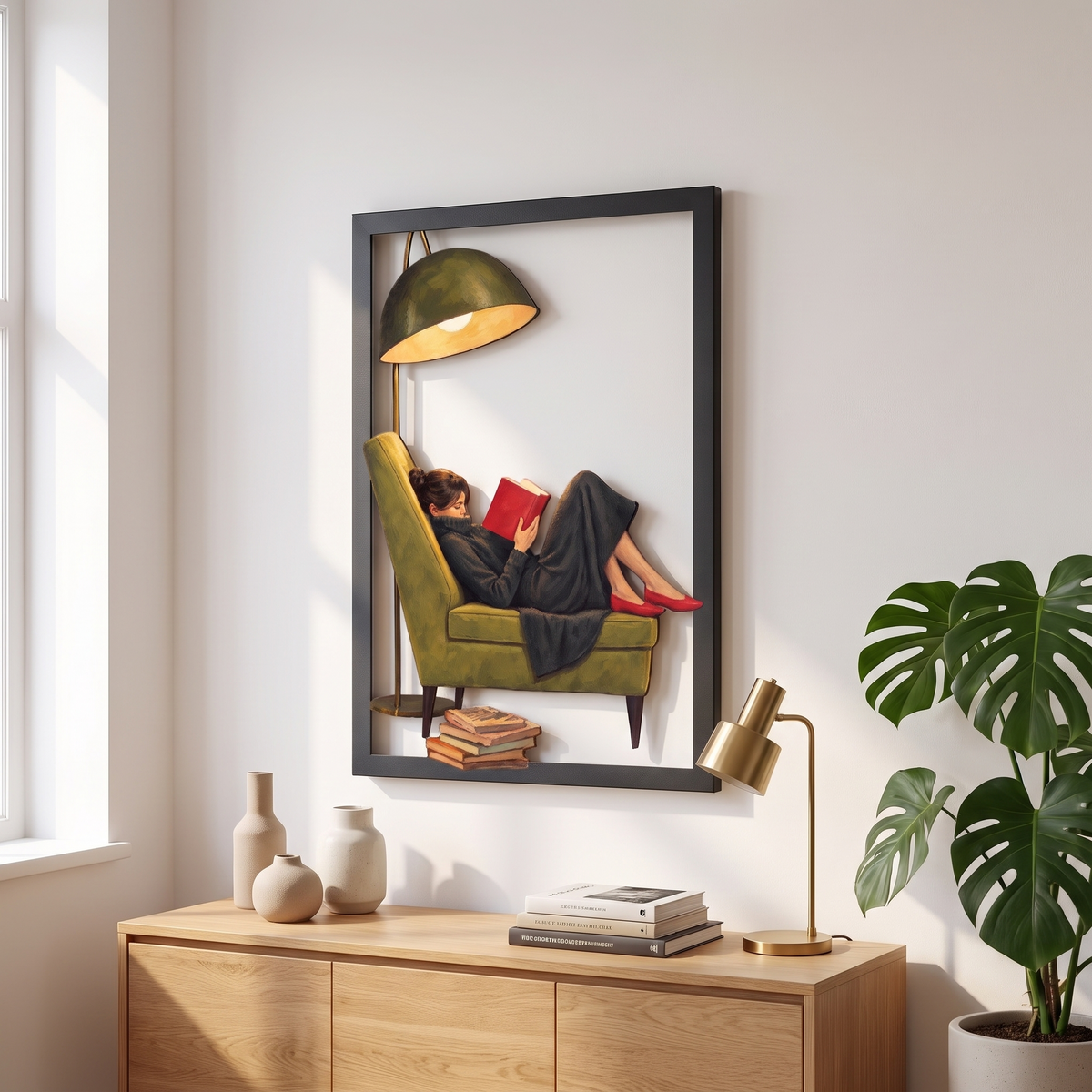 Woman Reading a Book Metal Wall Art