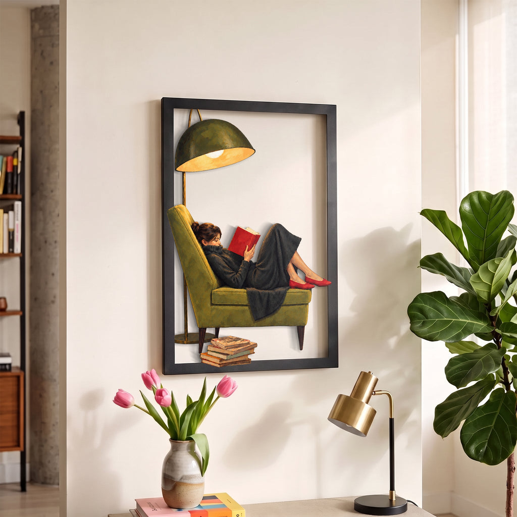 Woman Reading a Book Metal Wall Art