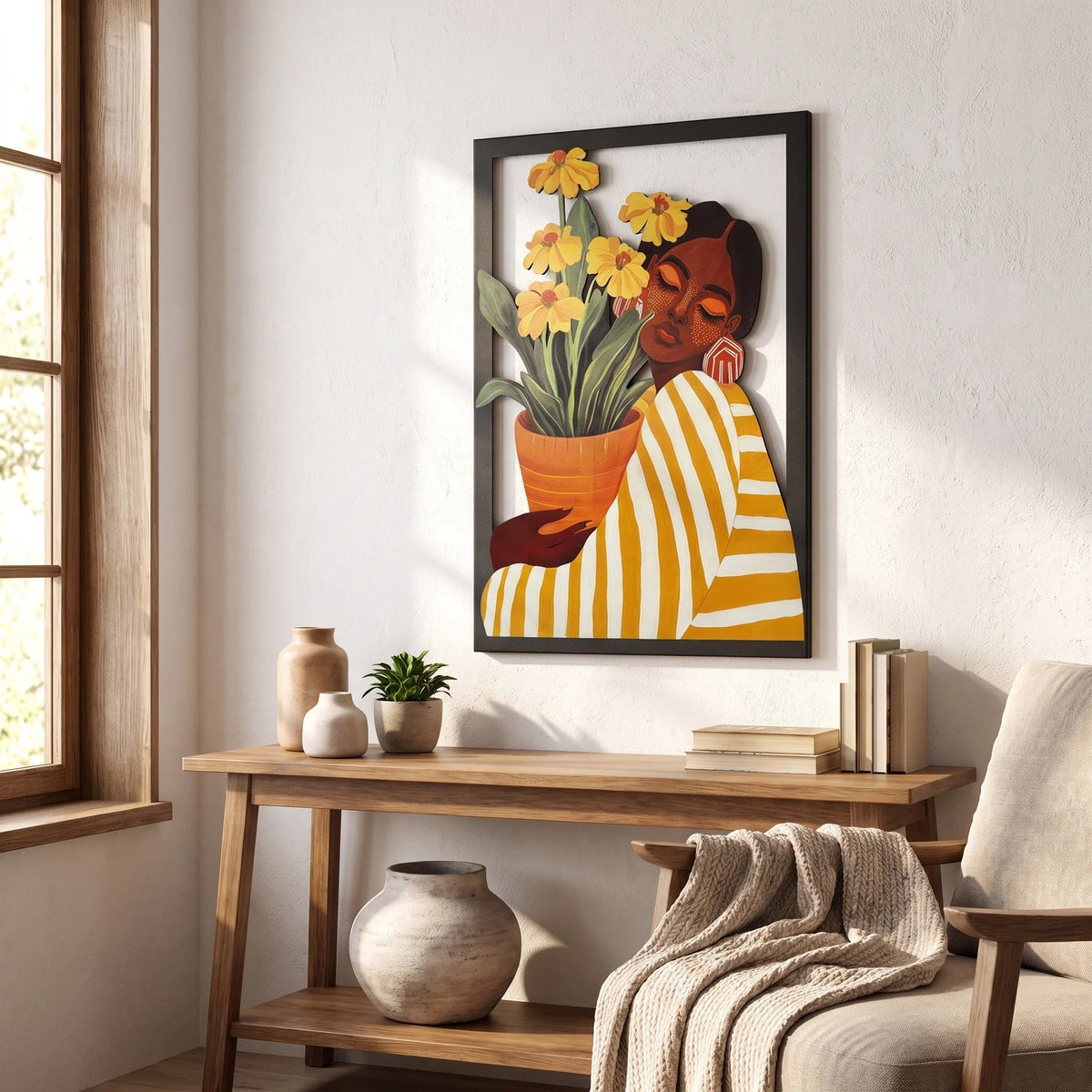 Woman with Flowers Metal Wall Art