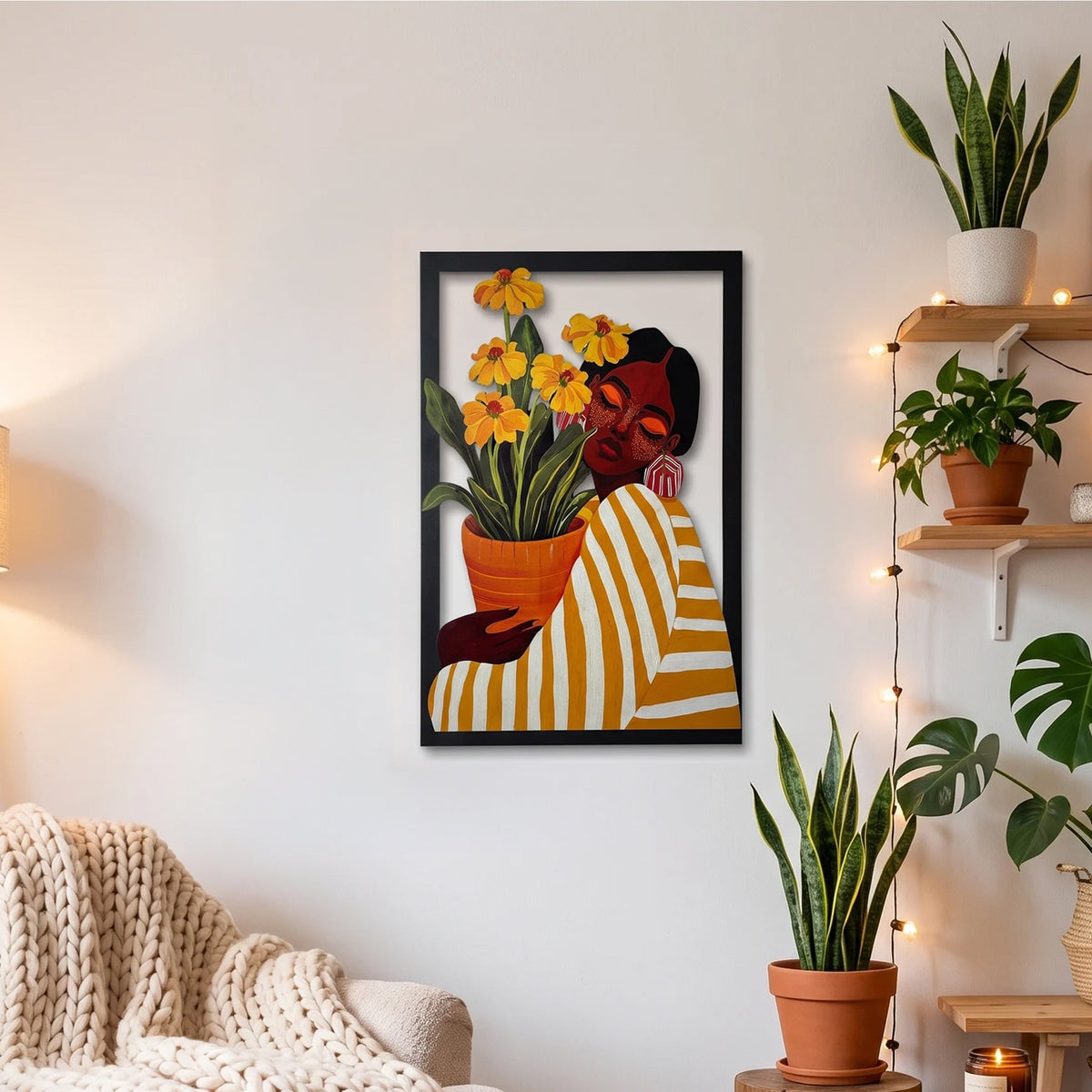 Woman with Flowers Metal Wall Art
