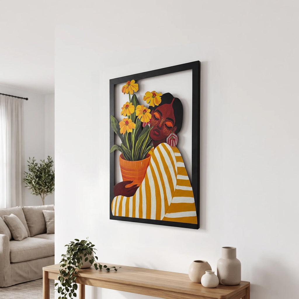 Woman with Flowers Metal Wall Art