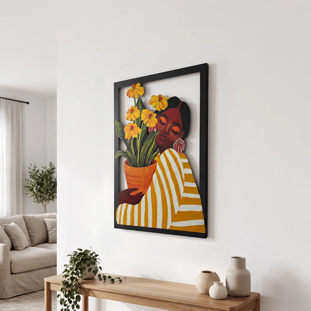 Woman with Flowers Metal Wall Art