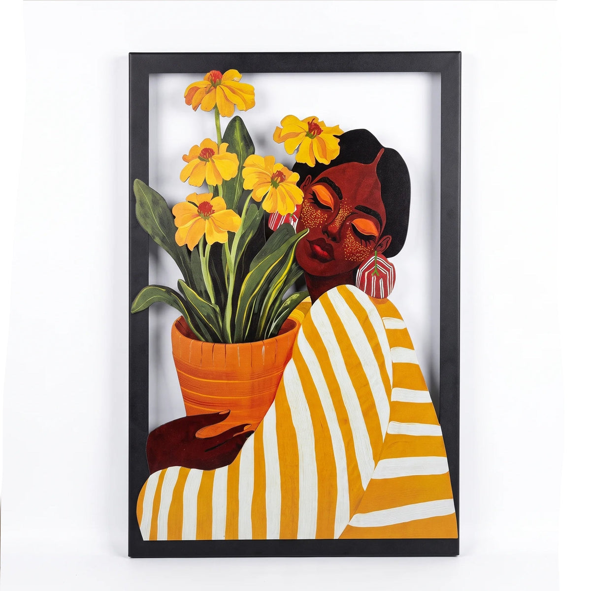 Woman with Flowers Metal Wall Art