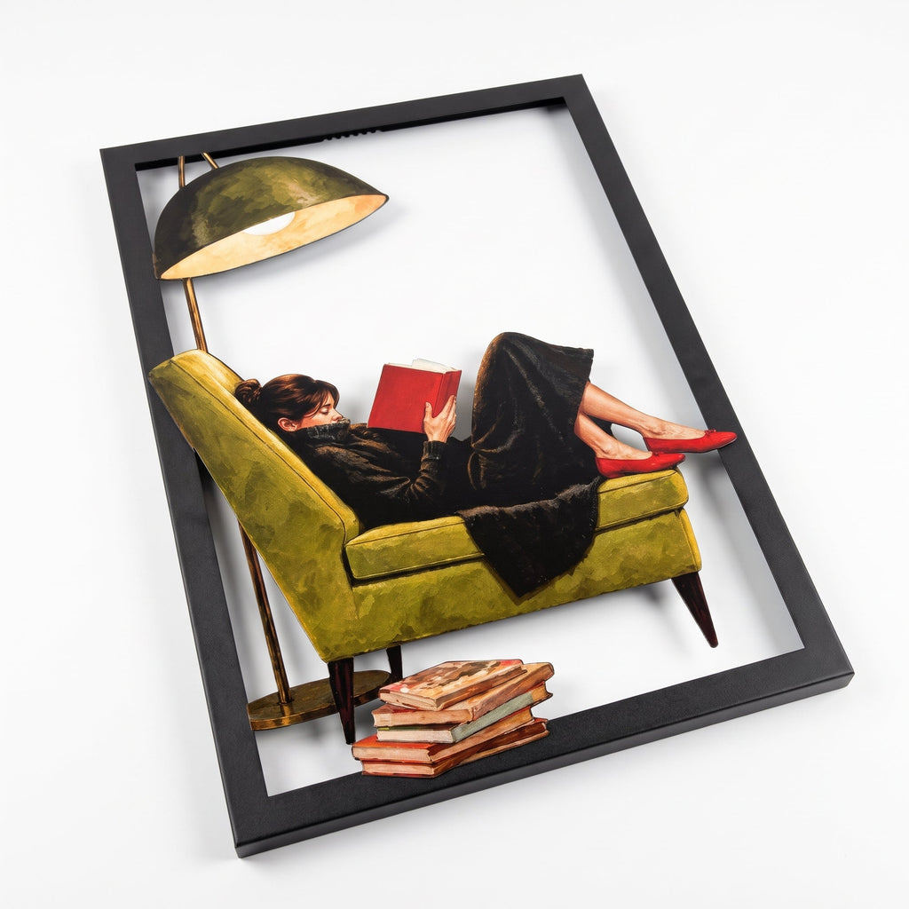 Woman Reading a Book Metal Wall Art