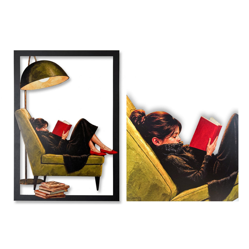 Woman Reading a Book Metal Wall Art